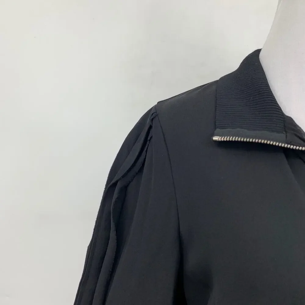 3.1 Phillip Lim Shirt Womens 4 Black Silk Ruffle Long Sleeve Quarter Zip Blouse - Picture 7 of 15